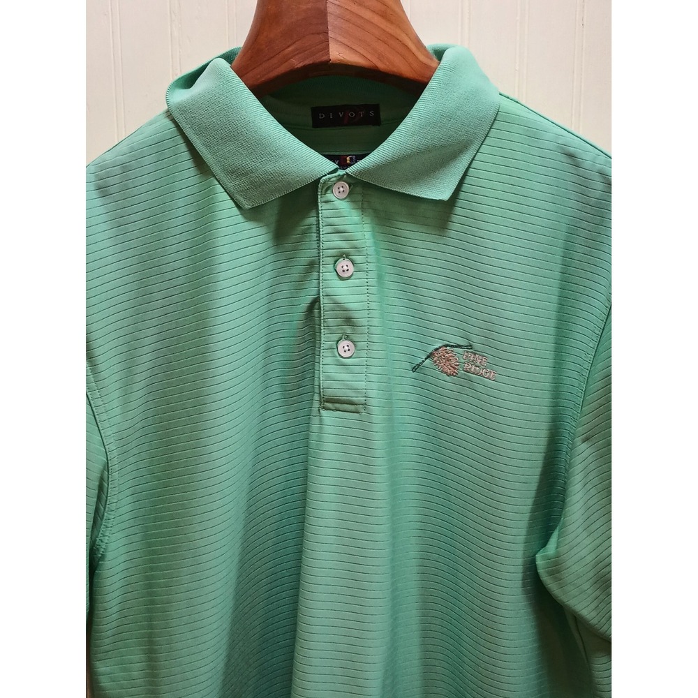 Divots Polo Shirt Mens Large Green Stripe Pine Ridge Golf Div‎ Dry Performance